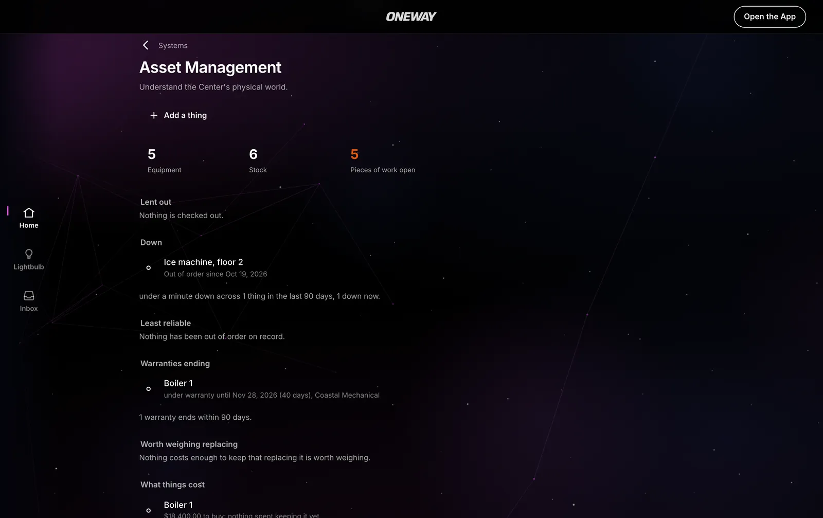 Asset Management in Oneway OS, with sample records