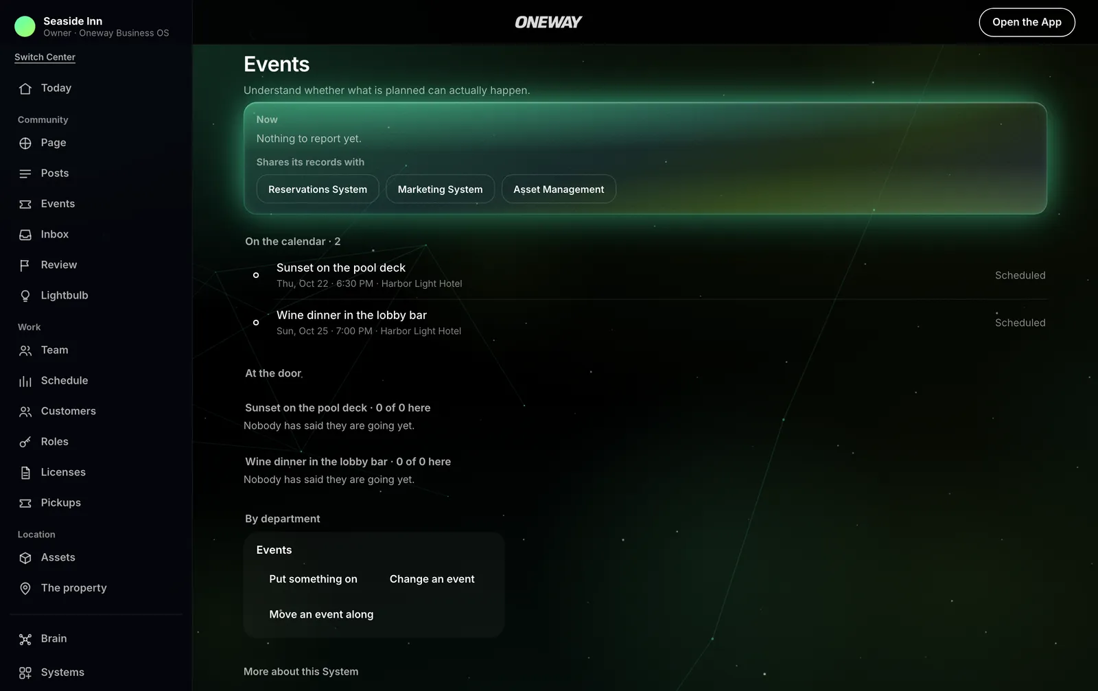 Events in Oneway OS, with sample records