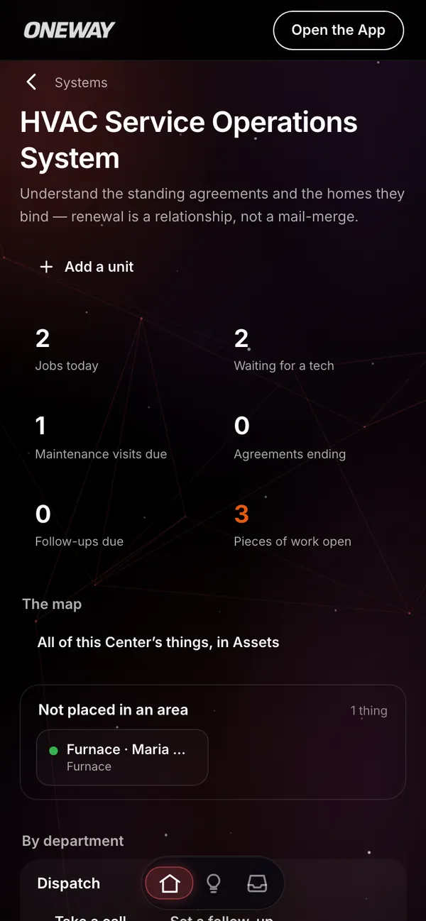HVAC Service Operations in Oneway OS on a phone