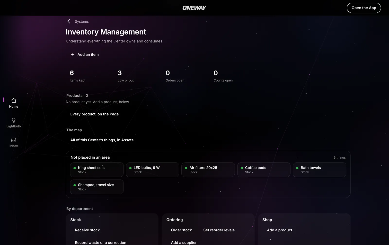 Inventory Management in Oneway OS, with sample records