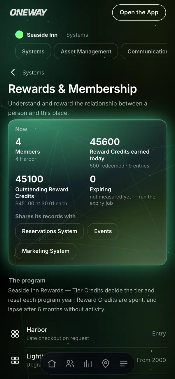 Rewards & Membership in Oneway OS on a phone